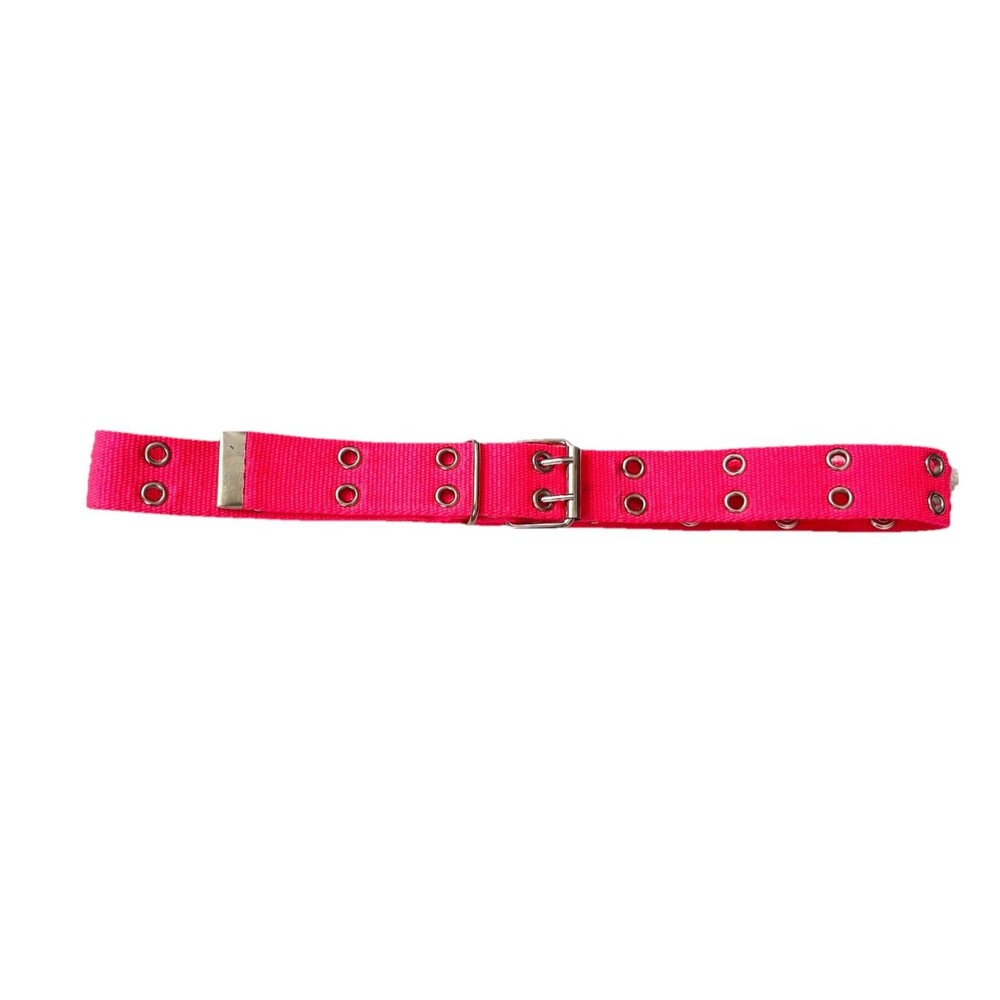 Vintage‎ 90s Y2K Bright Neon Pink Waist Belt Silver Grommet Eyelets 38 In Womens